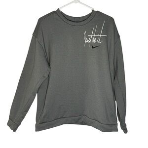 NIKE Just Do It Womens Gray Pullover Long Sleeve Pockets Sweatshirt Size Medium